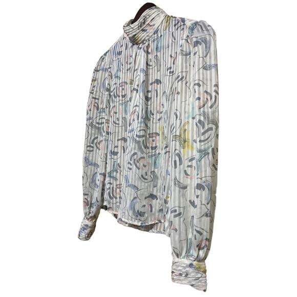 Vintage LATC Petites white pleated blouse with colorful print - Women's Size 4 - Picture 2 of 10